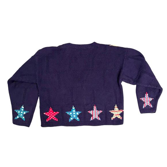Vintage 90s Ramie Cotton Intarsia Knit Stars Cardigan by Bushwacker Preppy Artsy - Picture 4 of 5
